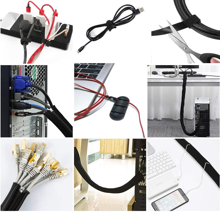 3 In 1 0.5m Kit Cord Management Organizer Kit Cable Sleeve With Zipper Cable Clip, 5 In 1, 3 In 1 0.5m Kit, 4pcs Zipper Ties, 3 In 1 5m Kit