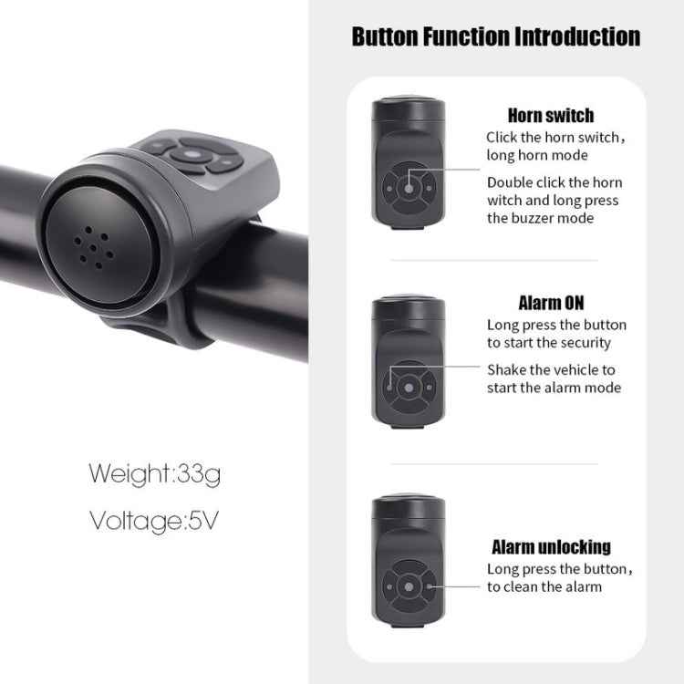 Bicycle 120db Electric Bell 4 Modes Rechargeable Cycling Anti-theft Alarm Horn