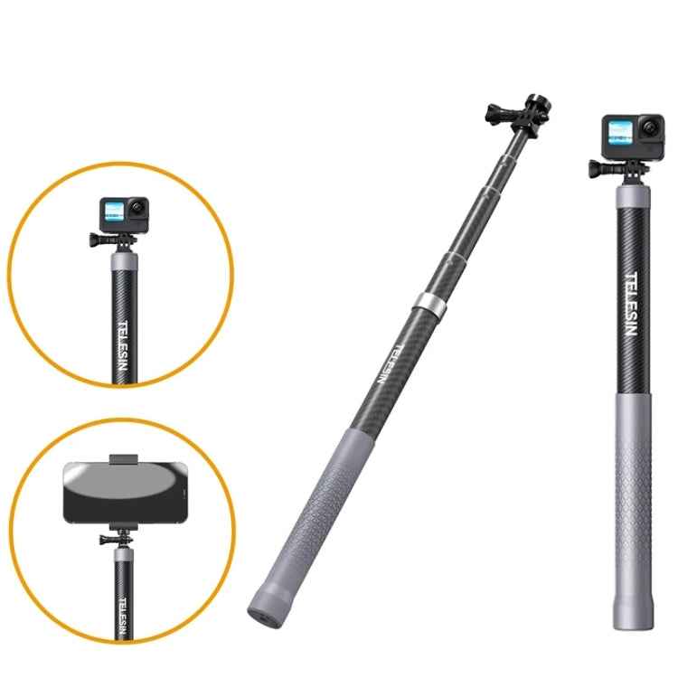 TELESIN 1.2m Carbon Fiber Monopod Selfie Stick With 1/4 Screw For Action Cameras