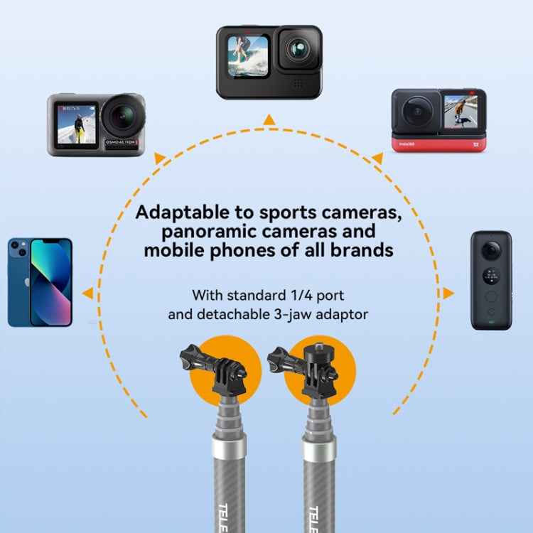 TELESIN 1.2m Carbon Fiber Monopod Selfie Stick With 1/4 Screw For Action Cameras