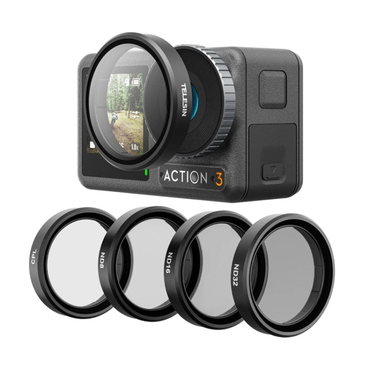 For DJI OSMO Action 3 / 4 TELESIN ND CPL Filter Set Aluminium Alloy Frame Lens, CPL+ND8/16/32