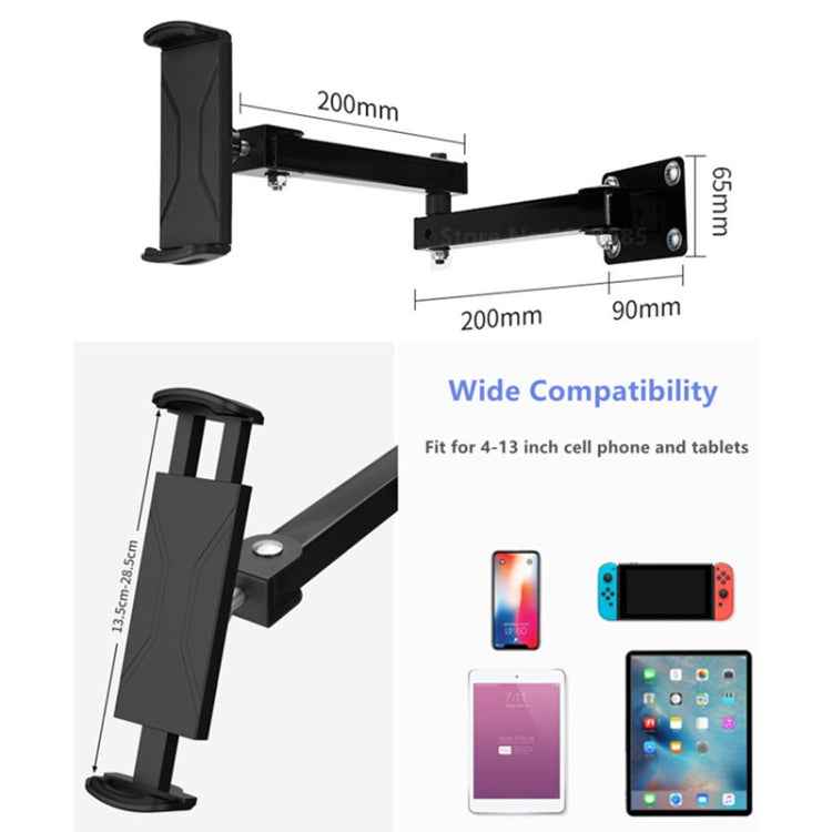Wall Mount Tablet Cell Phone Stand Long Arm Stretchable Holder for 4-13 inch Devices
