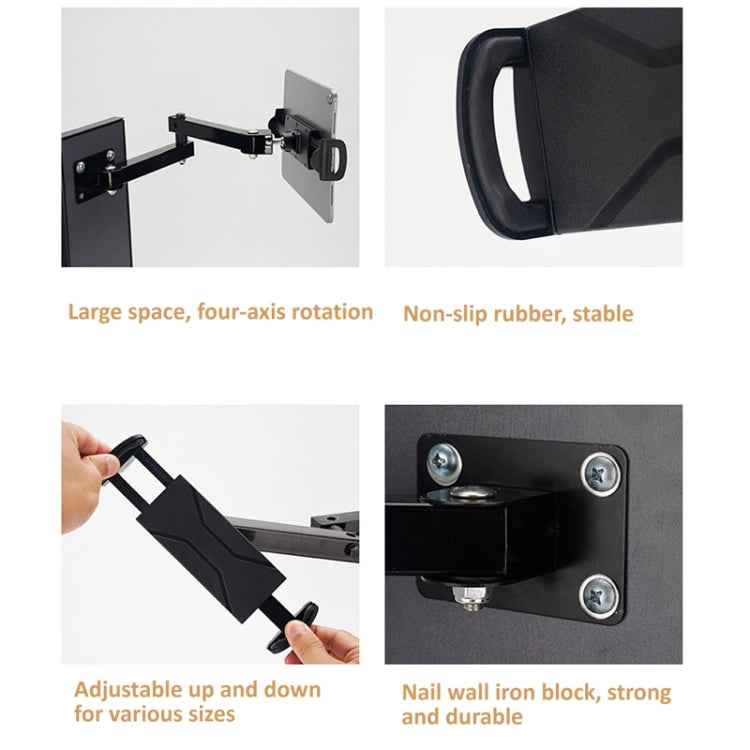 Wall Mount Tablet Cell Phone Stand Long Arm Stretchable Holder for 4-13 inch Devices
