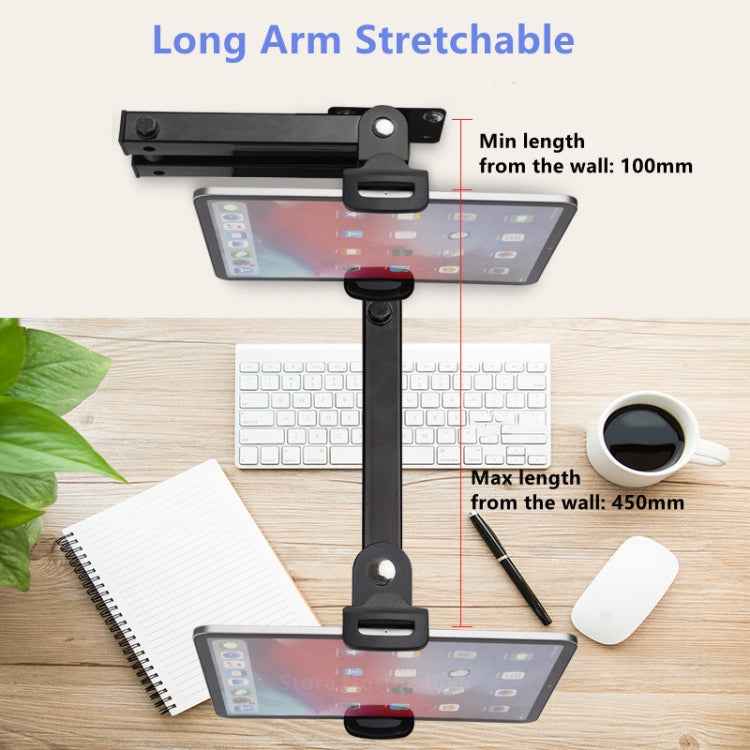 Wall Mount Tablet Cell Phone Stand Long Arm Stretchable Holder for 4-13 inch Devices