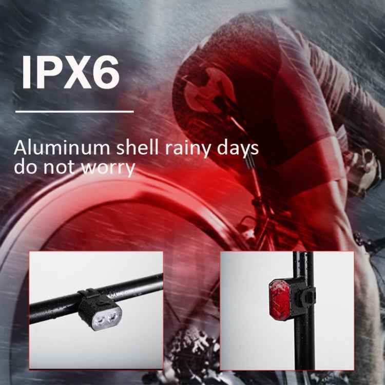 Bicycle Headlight Double T6 Lamp Beads + 16 LED Tail Light Set Rechargeable Helmet Warning Light