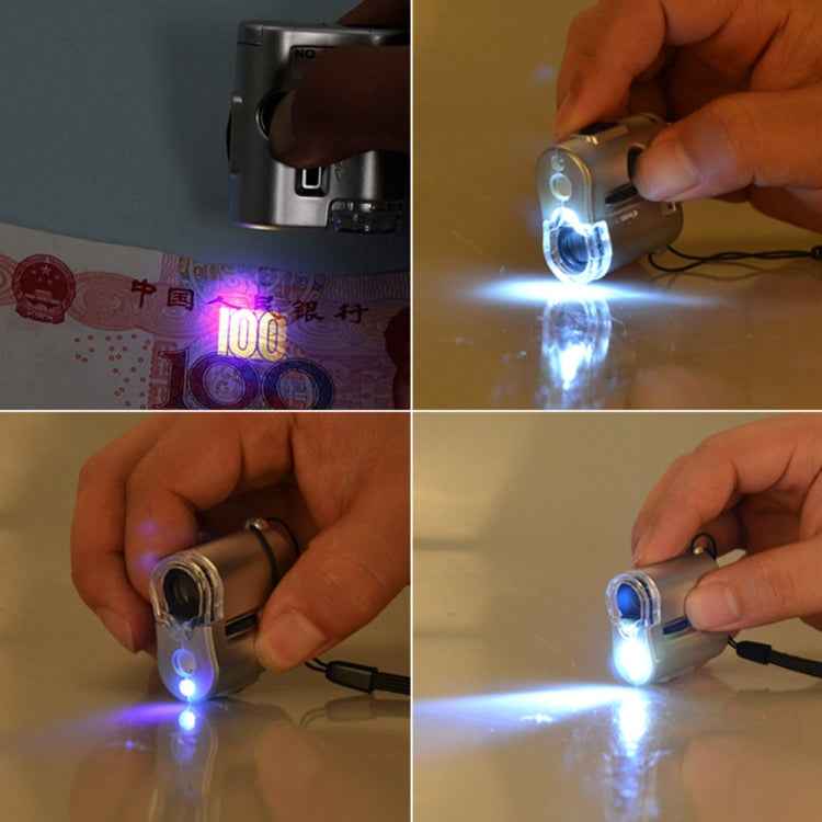 60X Portable Microscope With LED Lamp Jewelry Identification Magnifier With Leather Case Latch Rope