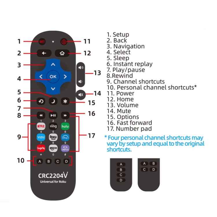 CRC2204V For ROKU TV Universal Smart LCD TV Remote Control Infrared Remote Control