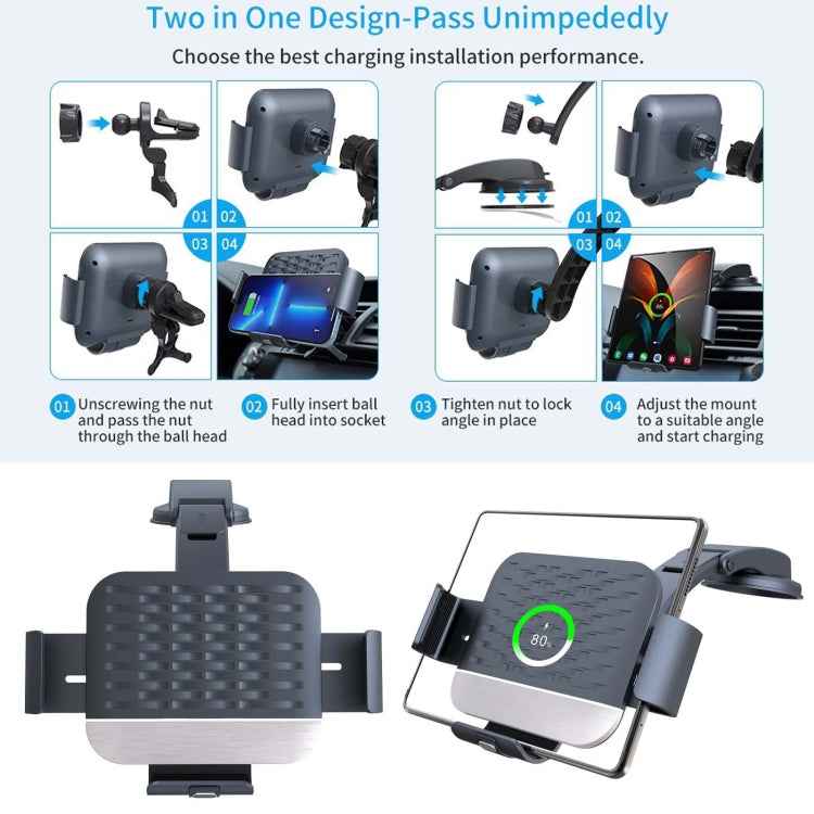 For Samsung Galaxy Z Fold4 / 3 S10 Folding Screen Mobile Phone Vehicle Bracket Dual Coil Wireless Charger