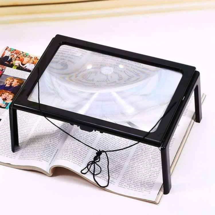 WJ10015 Full Page Reading LED Light Three-dimensional Folding Bracket Magnifying Glass