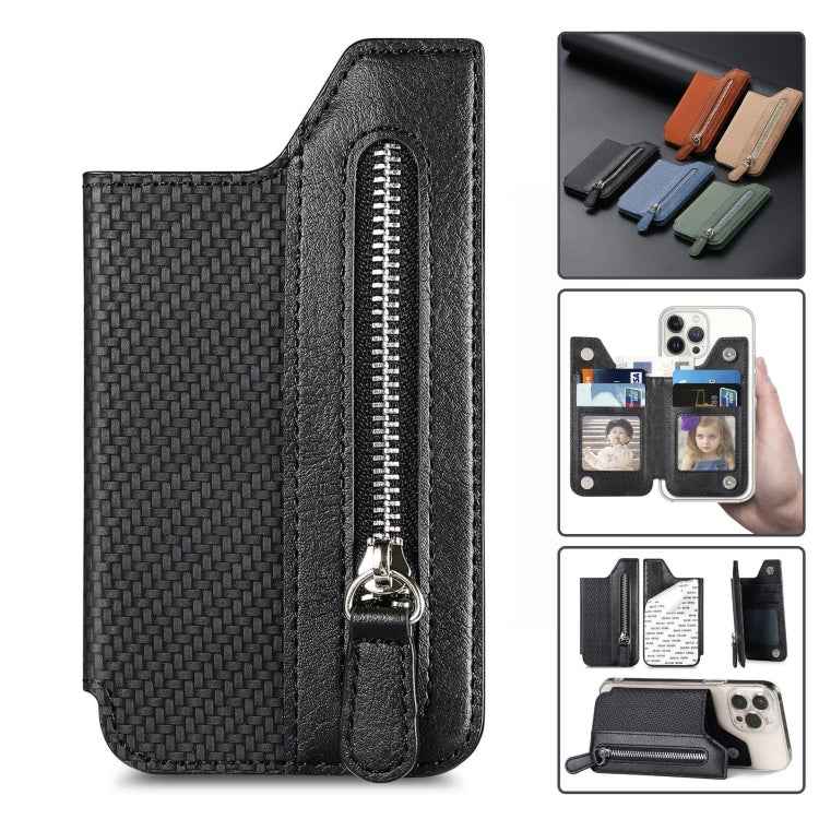 Phone ID Card Holder PU Leather Flap Zipper Wallet Card Holder Bag Adhesive Case