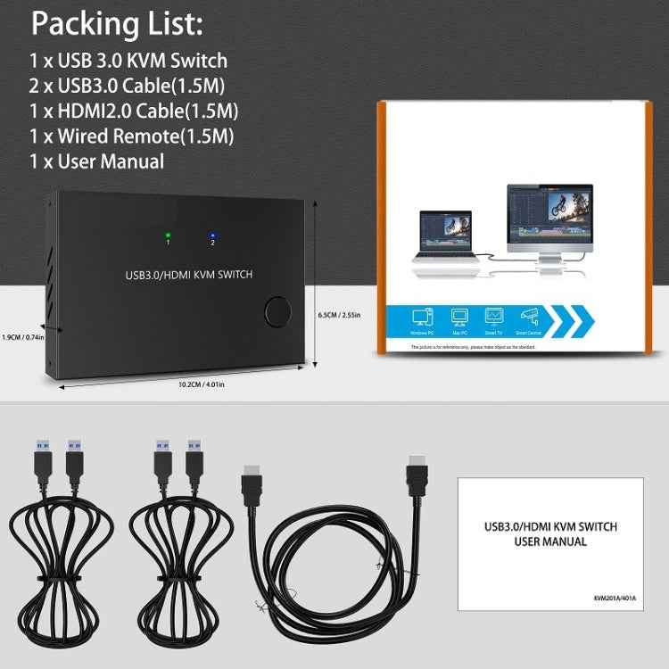 KC-KVM201A 2 In 1 Out 4K 60HZ HDMI KVM Switching USB3.0 Shared Computer Shaped Printer U Disk