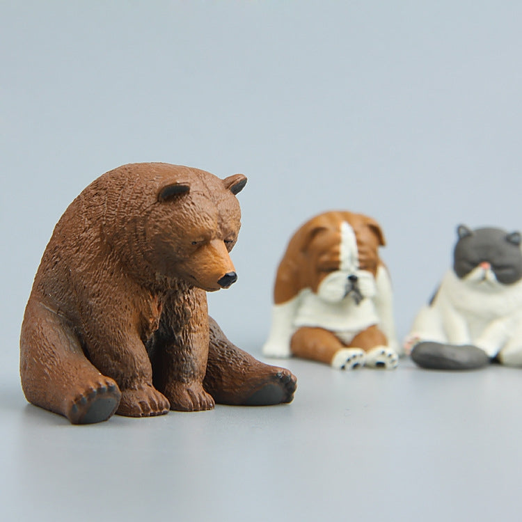 Warm Series Sitting Sleepy Zoo Figure Fridge Magnets, Brown Bear, Pug dog, Fat Cat, Hedgehog