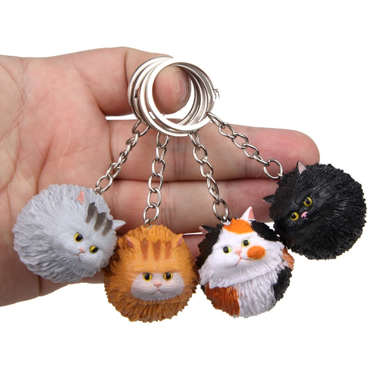 Round Little Tiger Cat Keychain Cartoon Key Ring Ornament, 3 Color, Black, Coffee White, Yellow White, Gray, White
