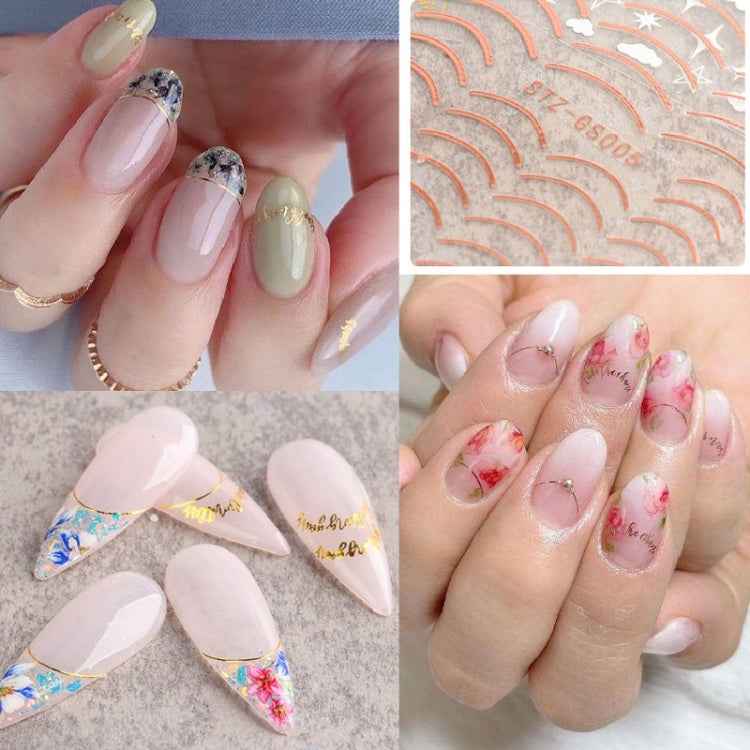 Gold Silver Manicure Stickers Imitation Metal Line Adhesive Nail Stickers