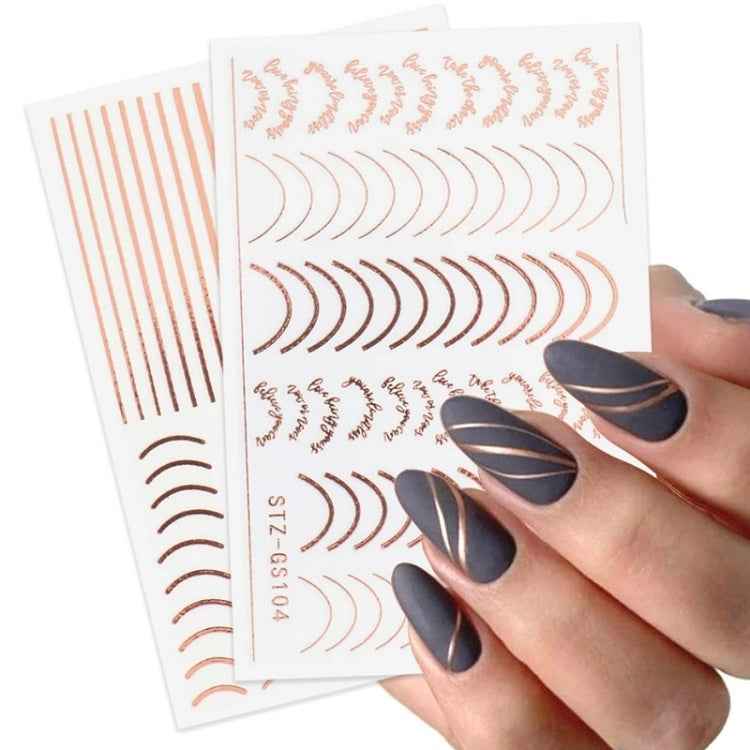 Gold Silver Manicure Stickers Imitation Metal Line Adhesive Nail Stickers, Stz-GS104 Rose Gold, Stz-GS104 Gold, Stz-GS004 Rose Gold, Stz-GS005 Rose Gold, Stz-GS011 Rose Gold, Stz-GS104 Silver, Stz-C032, Stz-C033