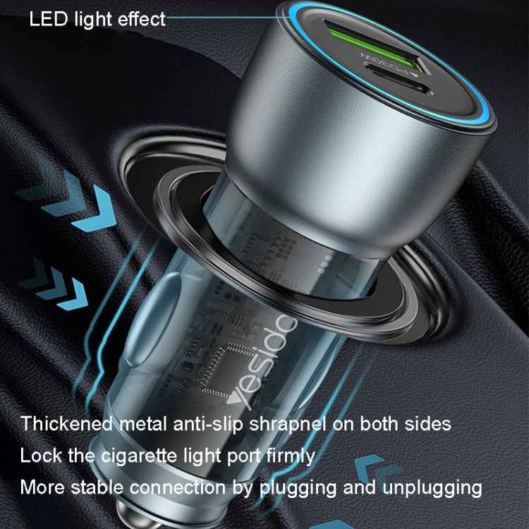 Yesido Y49 Car USB3.0 Fast Charger 30W Translucent PD Fast Charging