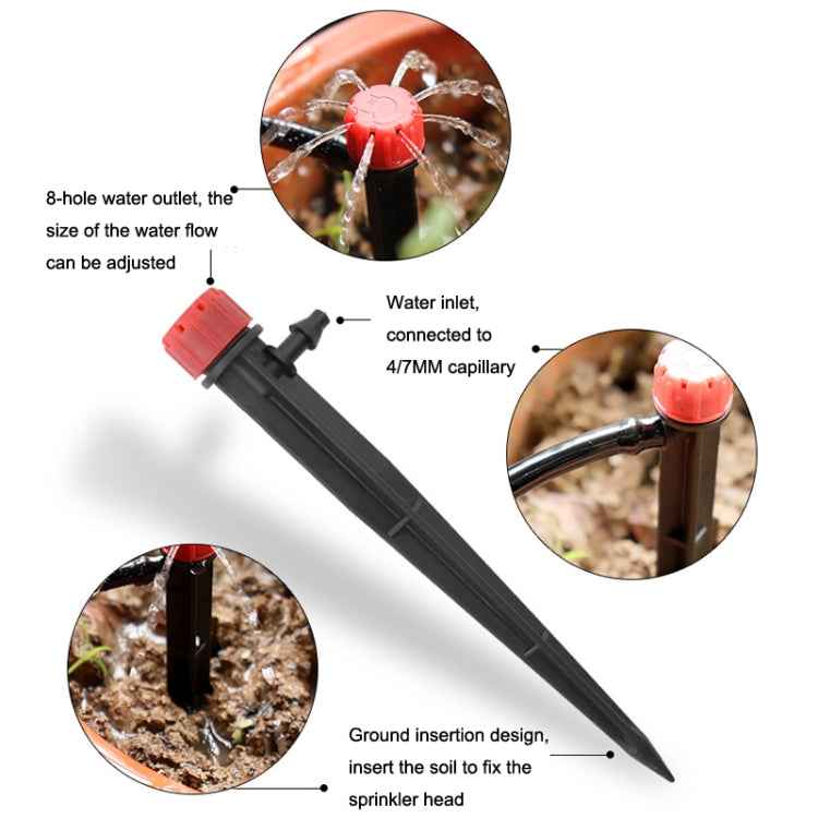 FH-118 13cm Adjustable 8 Holes Ground Plug Dripper Garden Irrigation System Watering Nozzle, Red Hat, Black Hat