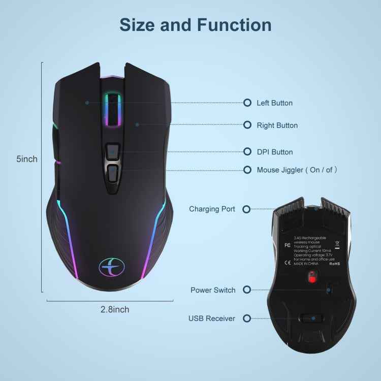 E50 2.4G Wireless Mouse Jiggler Portable Cordless Mouse With 7 Keys