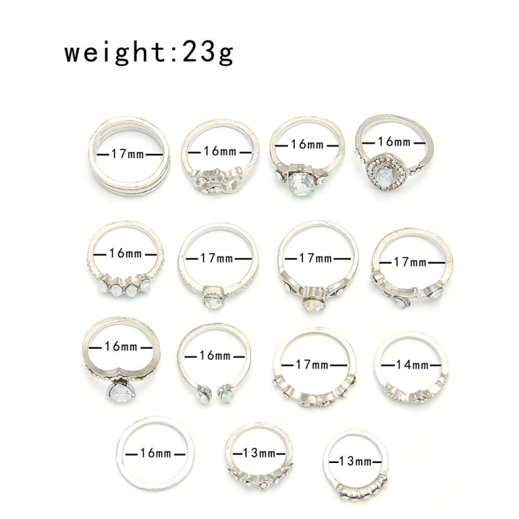 15pcs/set Water Drop Heart Hollow Diamond Joint Ring