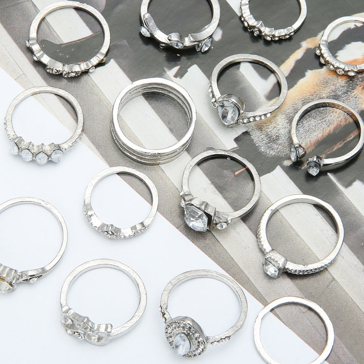 15pcs/set Water Drop Heart Hollow Diamond Joint Ring