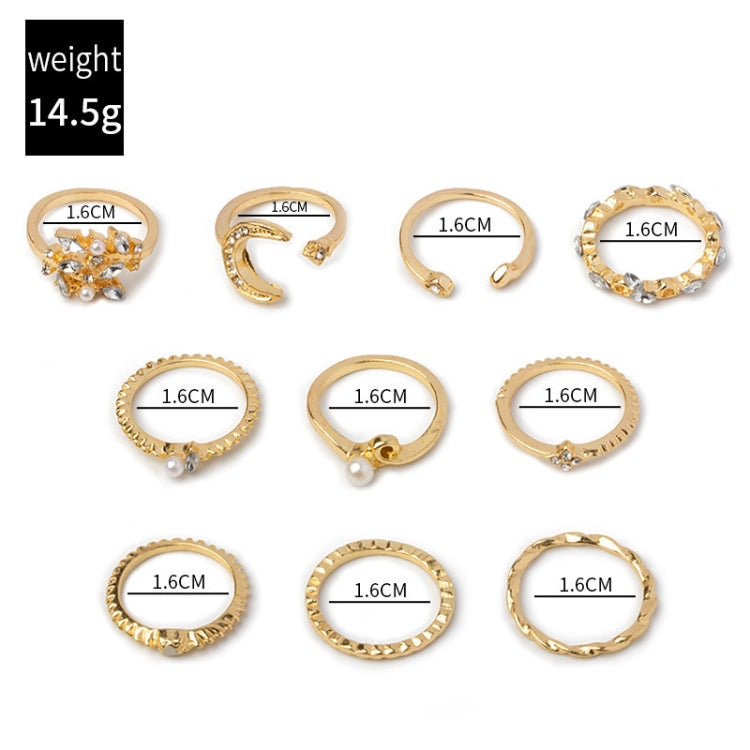 10pcs/set Moon Star Leaves Heart Rhinestone Knuckle Ring