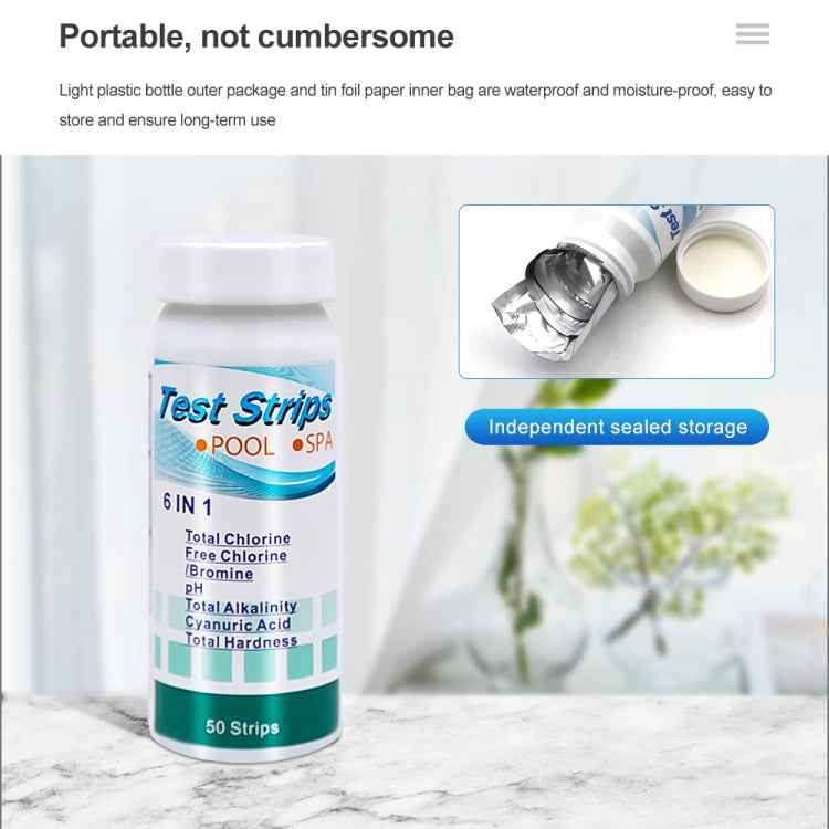 50pcs PH075 6 In 1 Residual Chlorine PH Water Quality Detector PH Test Paper, Package Random Delivery