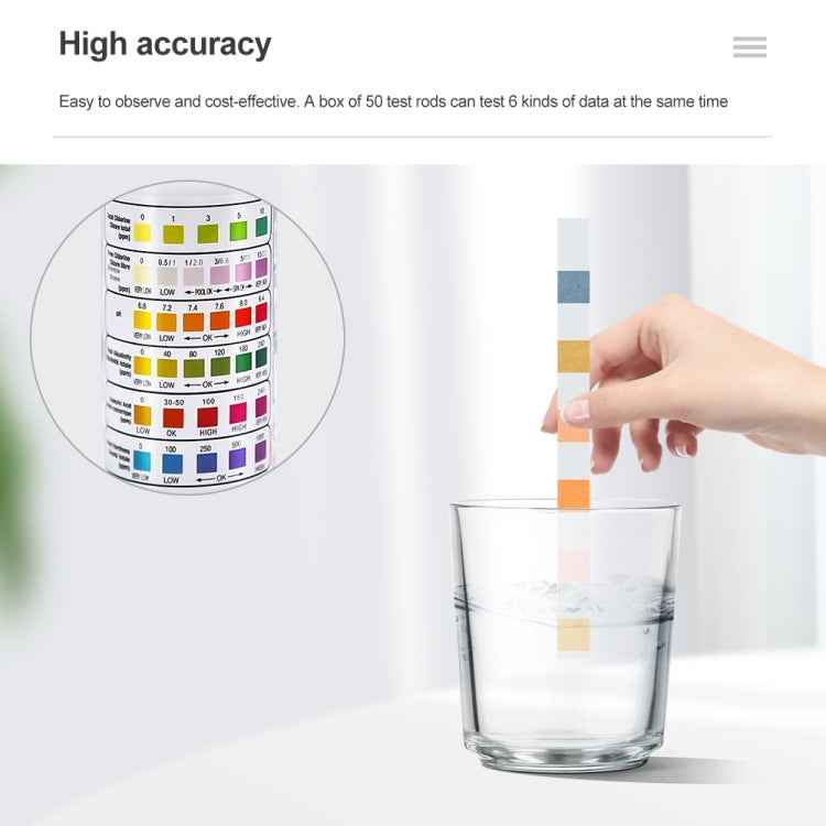 50pcs PH075 6 In 1 Residual Chlorine PH Water Quality Detector PH Test Paper, Package Random Delivery