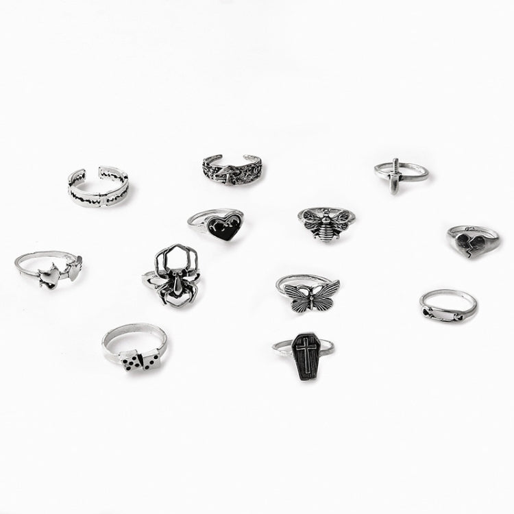 12pcs/set Heart Cross Butterfly Mushroom Spider Open Ring