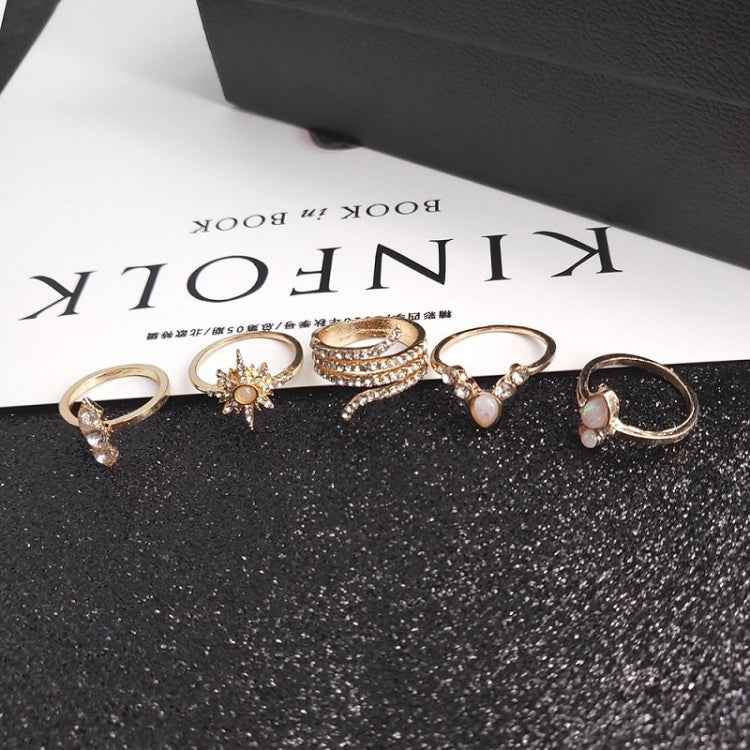 17pcs/set Bohemian Alloy Ring With Diamonds