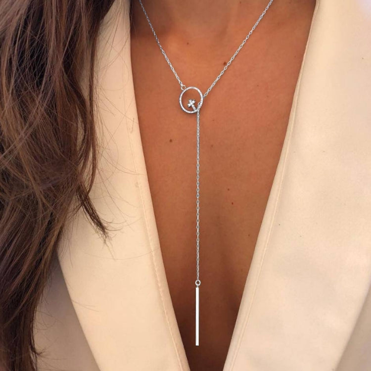 Cross Round Metal Rod Alloy Long Sweater Chain Necklace