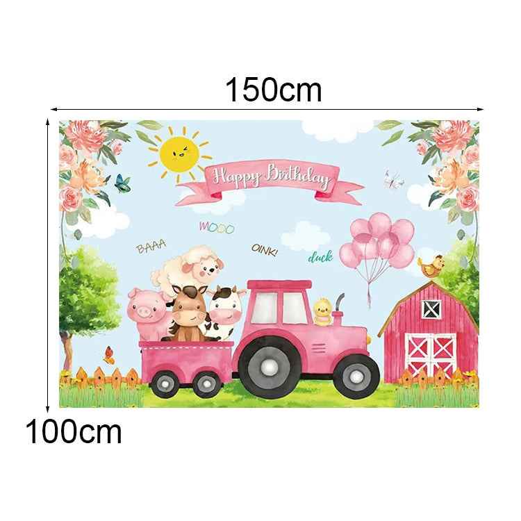150 x 100cm Farm Animal Truck Backdrop Boy Happy Birthday Background Party Decorations, 150 x 100cm Farm Animal Truck
