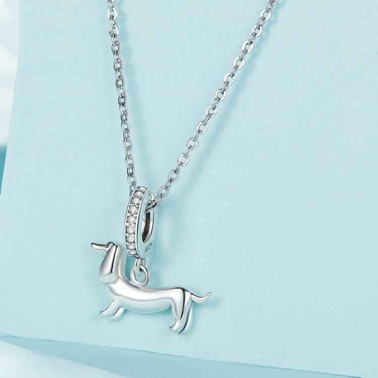 S925 Sterling Silver Cute Little Dachshund Pendant DIY Beaded Bracelet Accessories, SCC2561