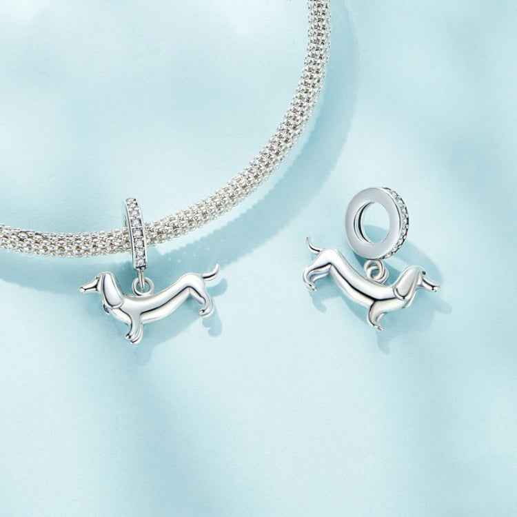 S925 Sterling Silver Cute Little Dachshund Pendant DIY Beaded Bracelet Accessories, SCC2561