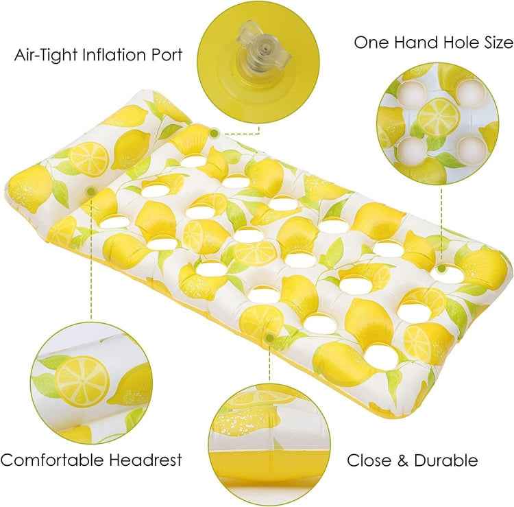 Inflatable Lemon Float Row Hole Water Bed Lounge Chair, 172 x 80cm Lemon