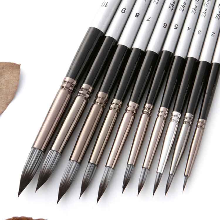 10 In 1 Nylon Hair Watercolor Paint Brush Set Wooden Handle Round Pointed Acrylic Painting Pens