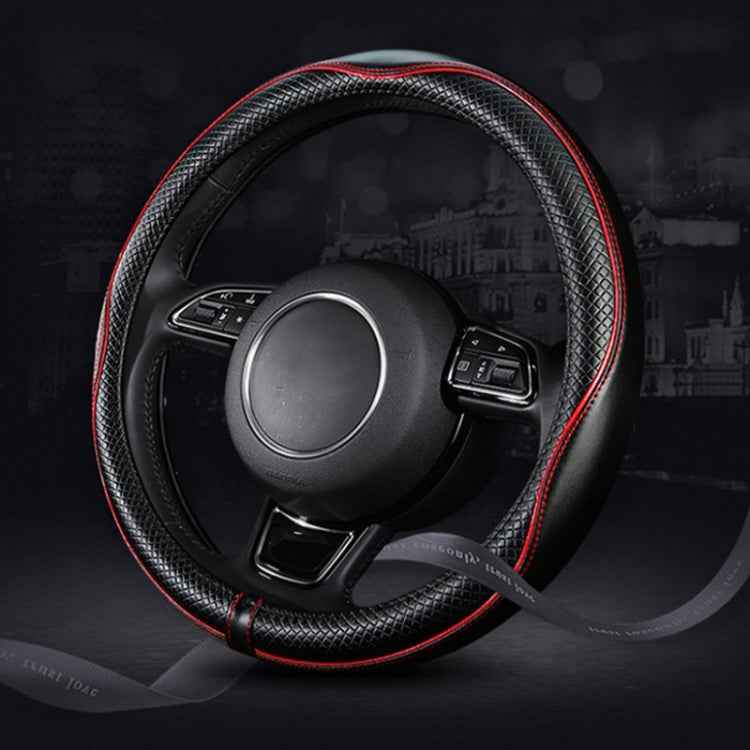 38cm Car Embossed Leather Steering Wheel Cover, Black Red, Black Blue, Dark Coffee, Black Light Coffee, All Black, All Coffee, D Type Black Red, D Type Black, D Type Black Coffee, D Type All Black, D Type All Coffee, D Type Black Light Coffee