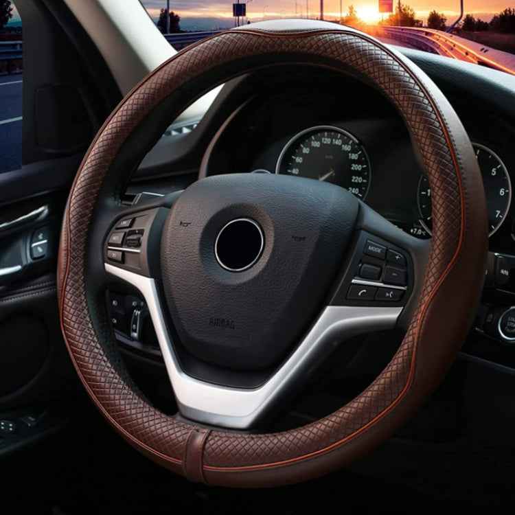 38cm Car Embossed Leather Steering Wheel Cover, Black Red, Black Blue, Dark Coffee, Black Light Coffee, All Black, All Coffee, D Type Black Red, D Type Black, D Type Black Coffee, D Type All Black, D Type All Coffee, D Type Black Light Coffee
