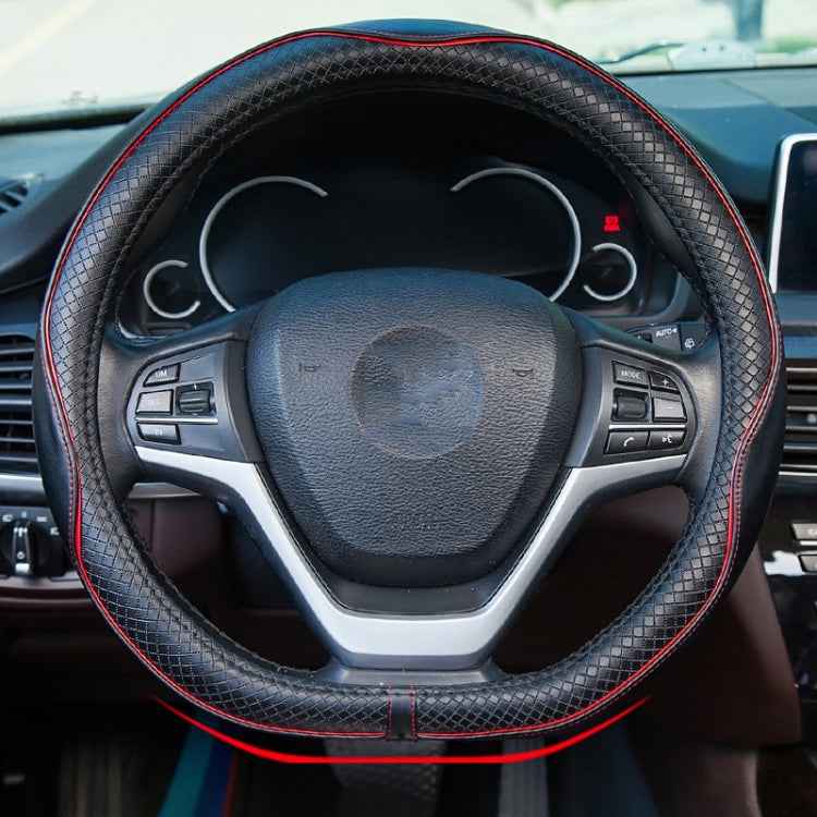 38cm Car Embossed Leather Steering Wheel Cover, Black Red, Black Blue, Dark Coffee, Black Light Coffee, All Black, All Coffee, D Type Black Red, D Type Black, D Type Black Coffee, D Type All Black, D Type All Coffee, D Type Black Light Coffee