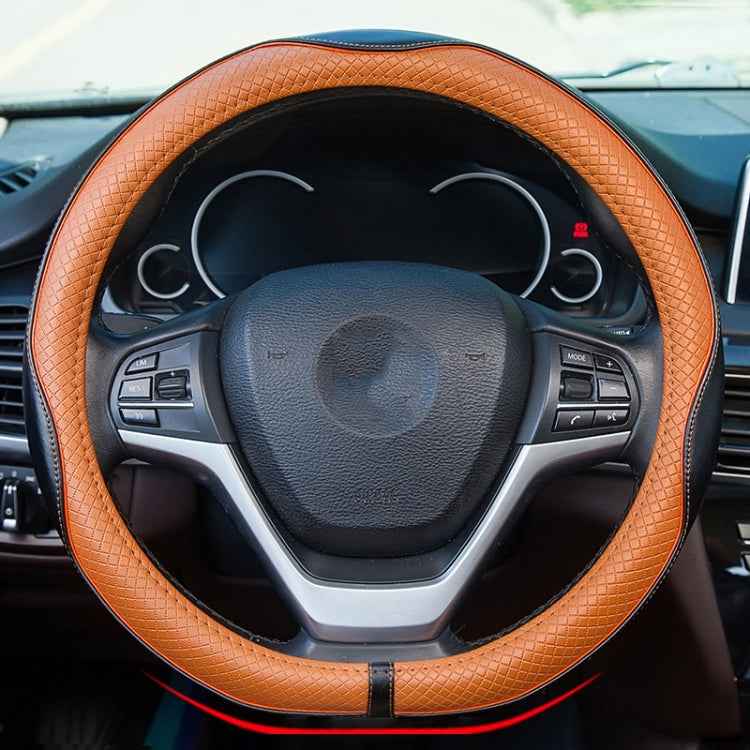 38cm Car Embossed Leather Steering Wheel Cover, Black Red, Black Blue, Dark Coffee, Black Light Coffee, All Black, All Coffee, D Type Black Red, D Type Black, D Type Black Coffee, D Type All Black, D Type All Coffee, D Type Black Light Coffee