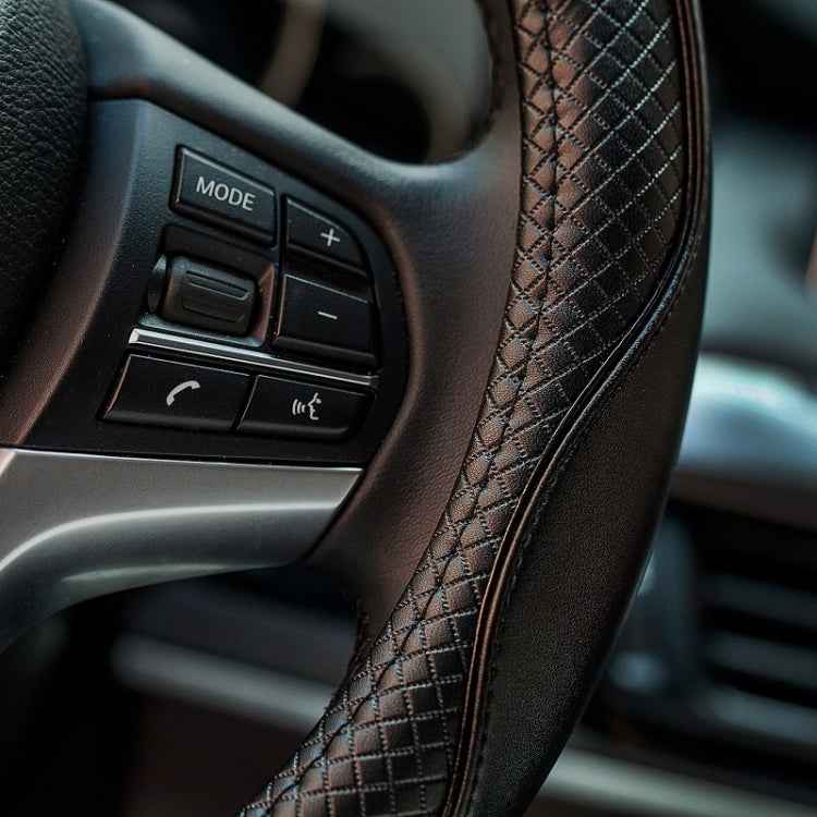 38cm Car Embossed Leather Steering Wheel Cover, Black Red, Black Blue, Dark Coffee, Black Light Coffee, All Black, All Coffee, D Type Black Red, D Type Black, D Type Black Coffee, D Type All Black, D Type All Coffee, D Type Black Light Coffee