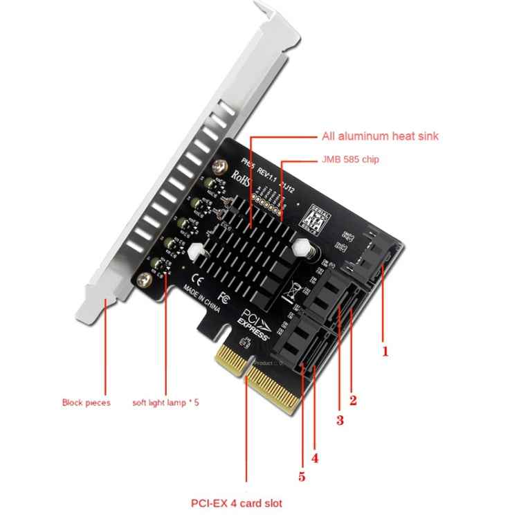 PCI-E To 5 SATA 3.0 Expansion Card