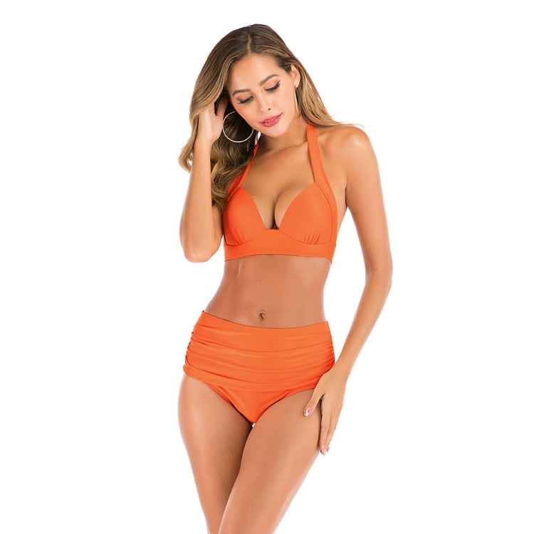 Lace-Up Halter Backless High-Waisted Swimsuit Split Printed Bikini Swimsuit, XL, XXL, XXXL