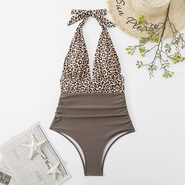 Summer One-piece Backless Lace-Up Ladies Swimsuit Floral-print Halter Bikini, S, M, L