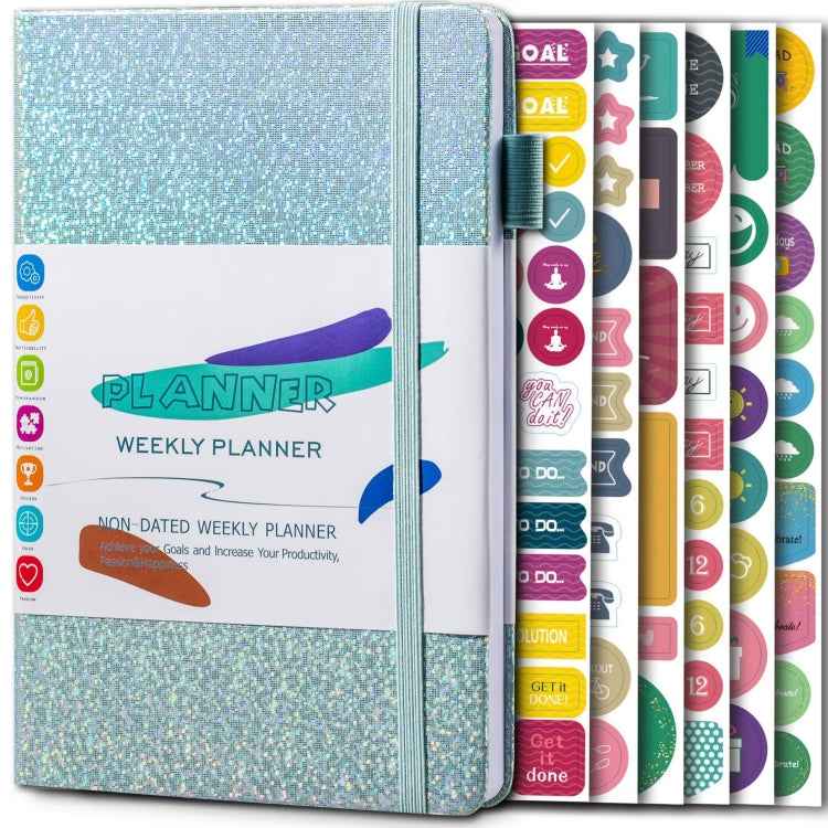 A5 Starry Sky Undated Planner Journal Financial Notebook, Purple, Blue, Gray, Pink, Yellow, Silver