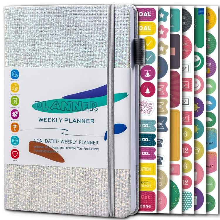 A5 Starry Sky Undated Planner Journal Financial Notebook, Purple, Blue, Gray, Pink, Yellow, Silver