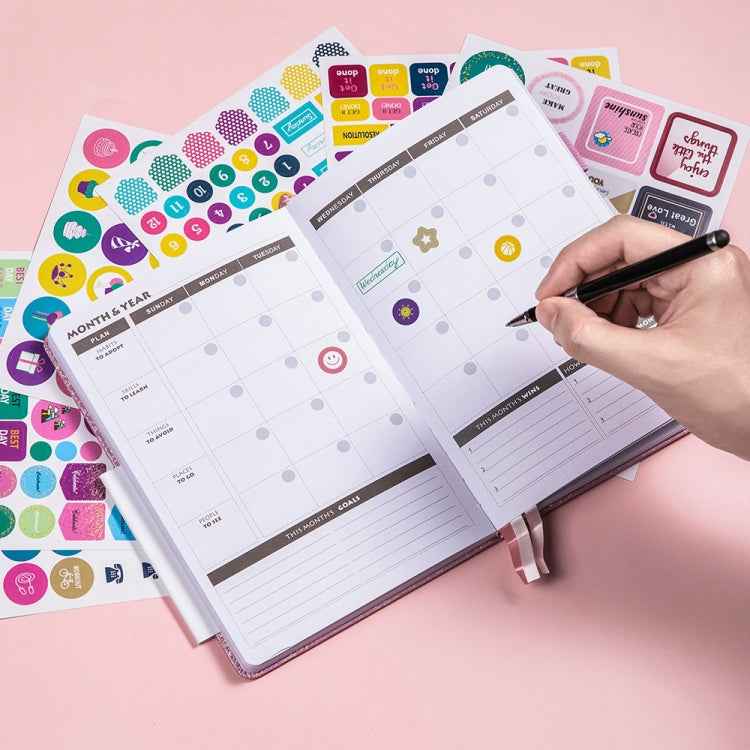 A5 Starry Sky Undated Planner Journal Financial Notebook, Purple, Blue, Gray, Pink, Yellow, Silver