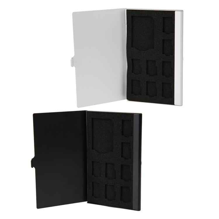 1SD+ 8TF Aluminum Micro SD Cards Holder Pin Storage Box 9 solts for SD/ SIM/TF Memory Card, Black, Silver