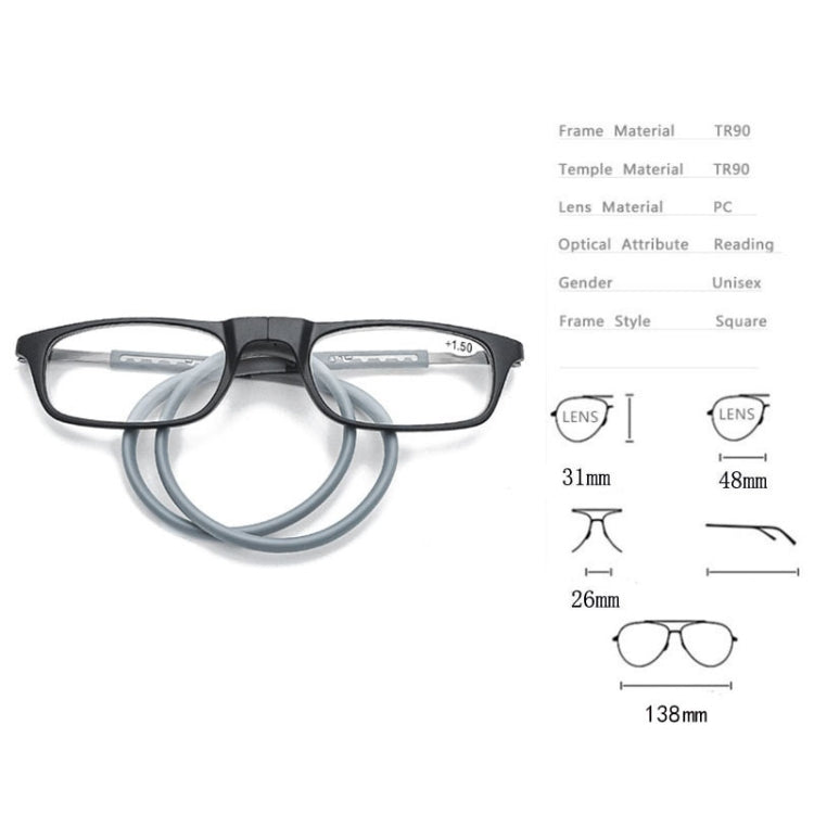 Portable Magnetic Hanging Neck Retractable Reading Glasses, +100, +125, +150, +175, +200, +225, +250, +275, +300, +325, +350