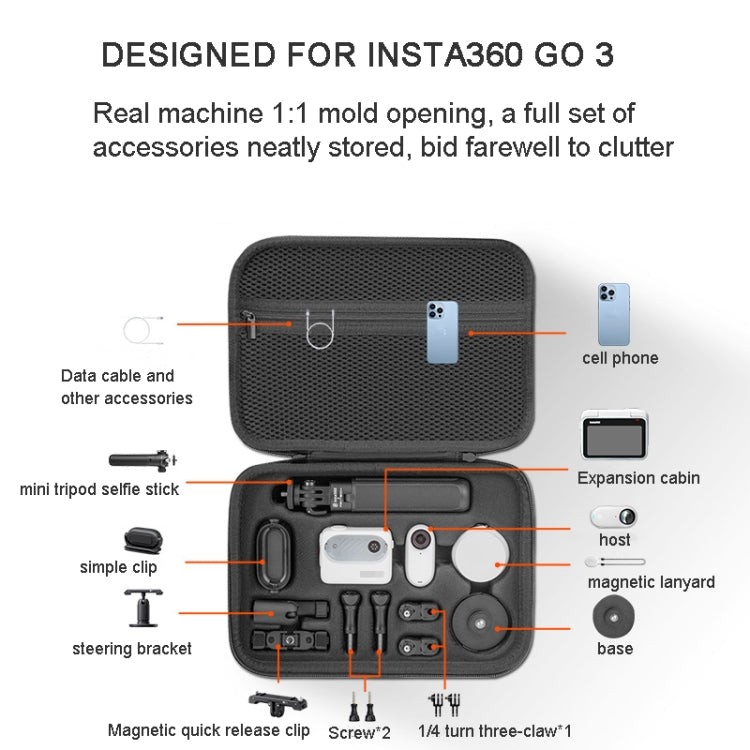 For Insta360 GO 3 XFJI Storage Bag Portable Travel Bag Complete Carrying Case, For Insta360 GO 3
