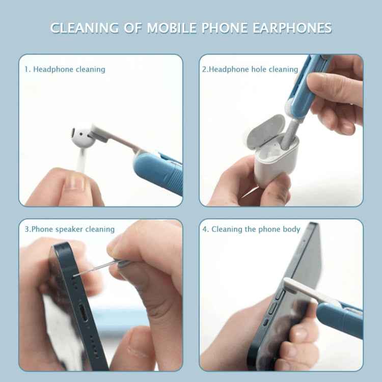 Bluetooth Earphone Cleaning Artifact Phone Dust Removal Tool Multi-Function Cleaning Brush, Grey, Sky Blue